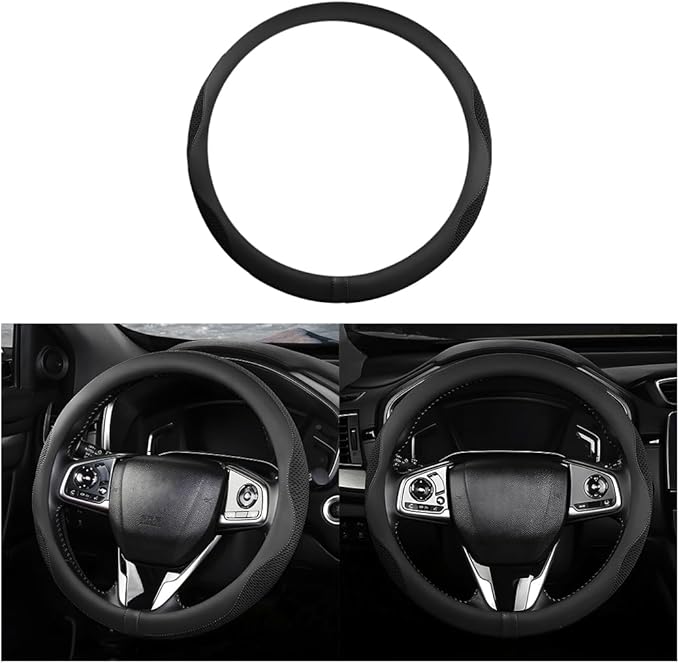 Car Steering Wheel Cover, Microfiber Breathable Ice Silk Leather Steering Wheel Cover Soft Anti-Slip Safety, 15inch Four Seas