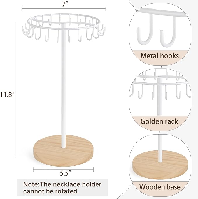 Mkono Necklace Holder Metal Jewelry Display Stand Necklace Organizer with 22 Hooks for Storage and Hanging Bracelet Keychain 