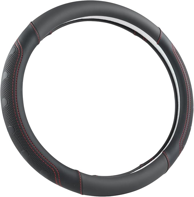 GIANT PANDA Car Steering Wheel Cover for Toyota RAV4,Camry,Highlander,Corolla,Prius,Tacoma,Standard Size - Black+Red Line