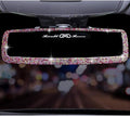 Bling Rhinestone Car Rear View Mirror Crystal Diamond Rear View Mirror Cover for Women-Pink