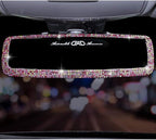 Bling Rhinestone Car Rear View Mirror Crystal Diamond Rear View Mirror Cover for Women-Pink