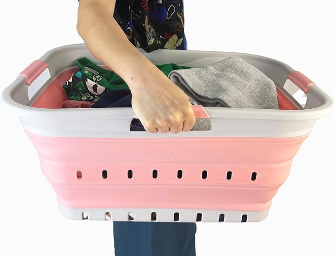 SAMMART 42L (11 gallon) Collapsible Plastic Laundry Basket - Foldable Pop Up Storage Container/Organizer - Space Saving Hampe