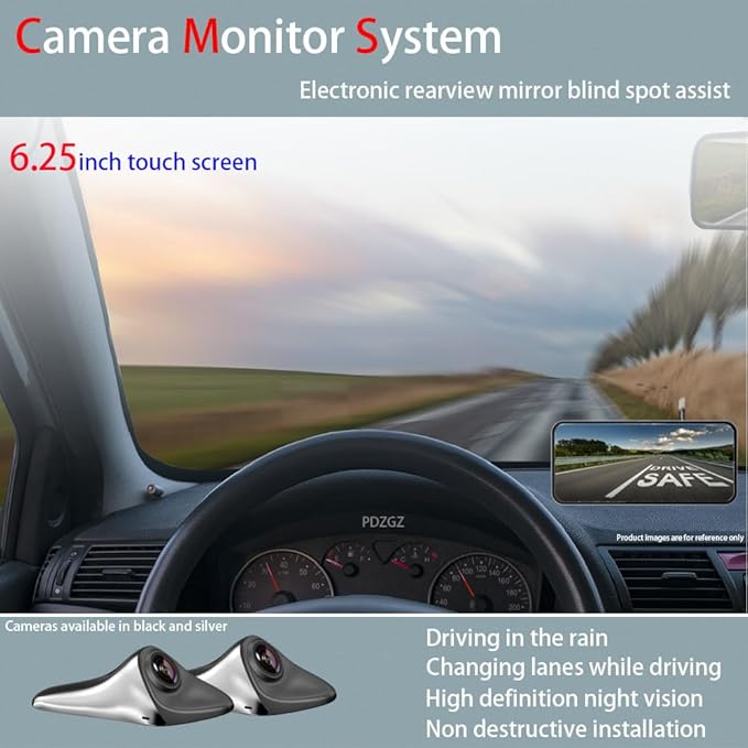 6.25inch CAR Side View Blind Area System,Left and Right Blind spot Camera Driving Recorder BSD Warning Monitoring(Camera Moni