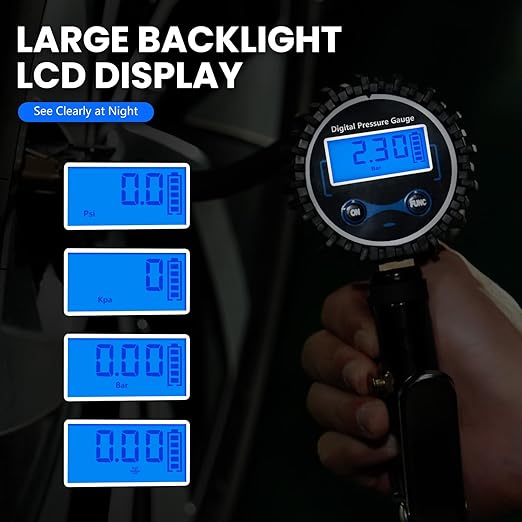 Digital Tire Gauge with Inflator & Deflator - LED Display & 0.1 PSI Resolution - Quick Release Valve & Heavy Duty Chuck - w/Adapter for Car, Truck, SUV, Motorcycle, RV, Balls