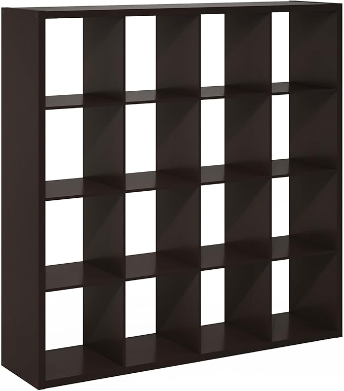 Furinno Cubicle Book Shelf, 16-Cube Bookshelf, Extra Thick Frame Reversible Bookcase with Open Back, 14.6" x 58" x 58", for L