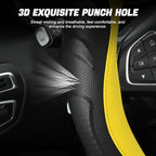 Leather Steering Wheel Cover, Auto Car Stretch Steering Wheel Protector, Universal 15 Inch Anti-Slip Breathable Odorless Stee