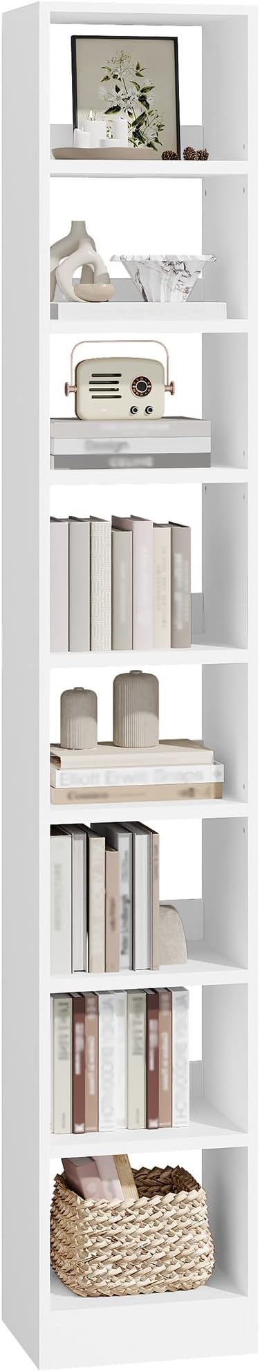 Hzuaneri Bookcase, Tall Narrow Bookshelf, Open Display Storage Shelf, Skinny Cube Book Shelf with Adjustable Shelves, CD Rack