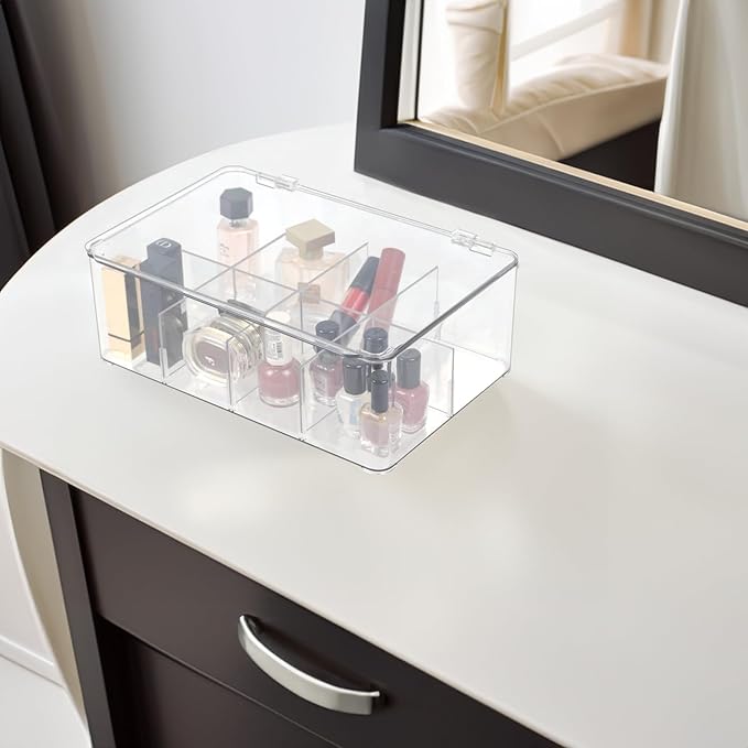 ZEXALOR Clear Tea Bag Organizer, Dresser Organizers Drawer Organzier Storage Container with Removable Dividers, Plastic Stora