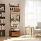Metal Blanket Ladder with Storage Drawer, 5 Tier Rustic Blanket Rack with Hooks for Living Room, Bedroom, Farmhouse Decor – 5