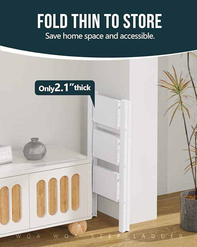 WOA WOA Step Ladder, Widen Pedals Folding Step Stool with Anti-Slip Foot, Portable Lightweight Aluminum Ladder, Household Ste