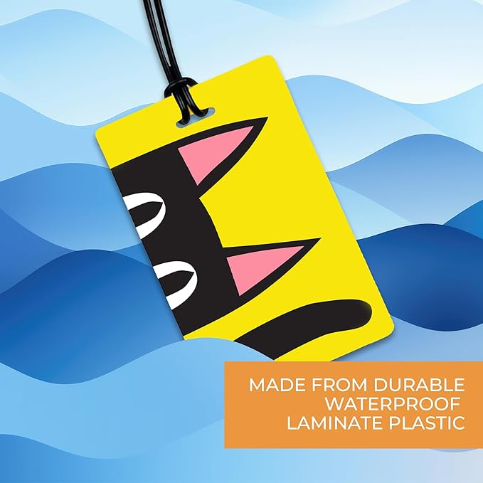 R. Nichols Cat Luggage Tag Set - Sturdy Waterproof Plastic Travel Labels for Baggage, Suitcases, Backpacks, and Diaper Bags, 