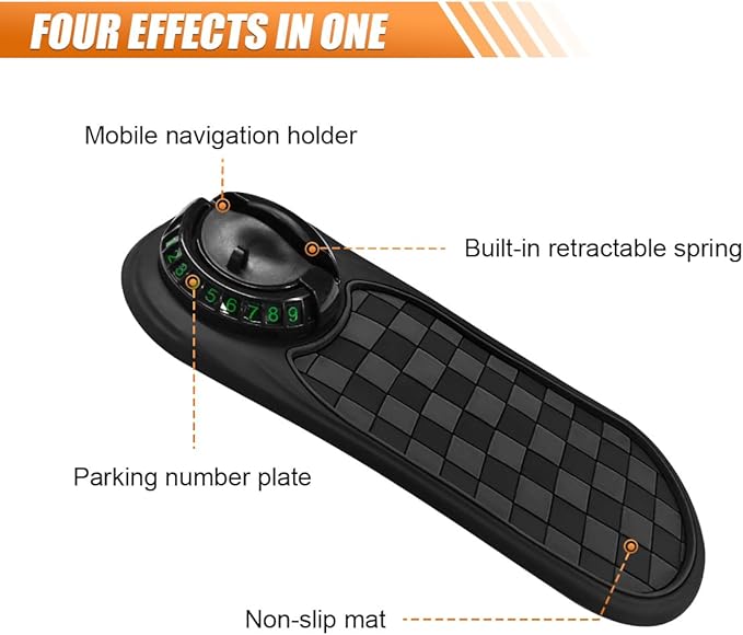 Multifunction Car Anti-Slip Mat, Universal Rotatable Auto Dashboard Phone Holder Accessory with Temporary Parking Number, Car