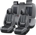 Coverado Seat Covers Full Set, 5 Seats Seat Covers for Cars, Waterproof Nappa Leather Car Seat Covers with Head Pillow, Seat 