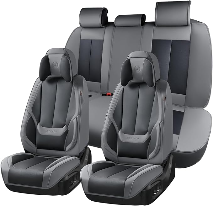 Coverado Seat Covers Full Set, 5 Seats Seat Covers for Cars, Waterproof Nappa Leather Car Seat Covers with Head Pillow, Seat 