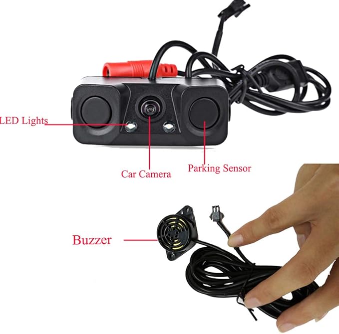 Polarlander 3 in 1 Rear View Camera Waterproof Video Parking Sensor Car Reverse Backup Camerawith 2 Radar Detector Sensors Bi