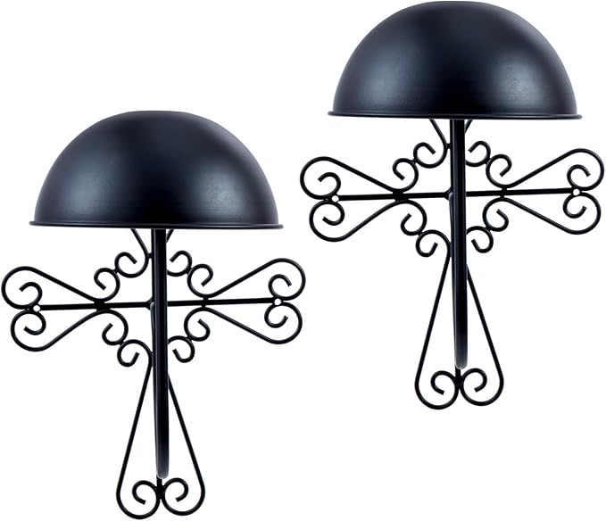 MyGift 2 Pcs Vintage Hat Holder Rack Wall Mount, Large Brim Hat Organizer Storage, Hanging Helmet Wig Display Dome, Scrollwor