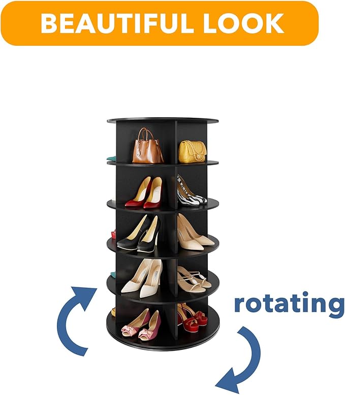 SpaceAid 5 Tier Rotating Shoe Rack Tower, Spinning Shoe Display Lazy Susan, Revolving 360 Shoe Rack Storage Round Carousel, V