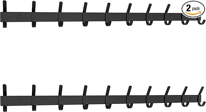 Matte Black Coat Rack Wall Mount – 30 Inch Stainless Steel Hook Rail with 10 Double Coat Hooks – Wall Mounted Entryway Organi
