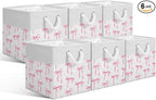 LemonRoad 6 Pcs Pink Bow Cube Storage Bins Square 11.22 Inch Storage Basket with Handle Preppy Girl Organizer Basket Collapsi