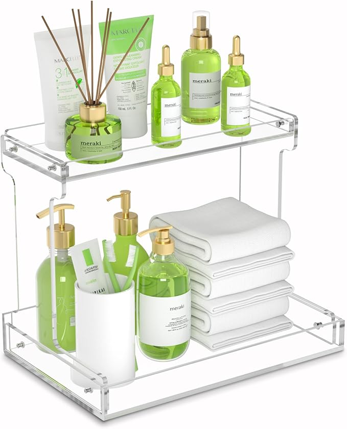 NPPLUS Bathroom Countertop Organizer, 2-Tier Clear Acrylic Counter Storage Shelf for Bathroom Counter Organizer, Clear Makeup