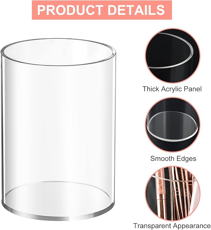 Mototo 4 Pieces Clear Acrylic Pen Holder Round Acrylic Pencil Cup Clear Makeup Bush Holder Acrylic Desktop Stationery Organiz