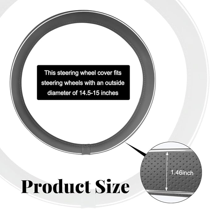 Yourkar Leather Steering Wheel Cover, Breathable Anti-Slip Car Steering Wheel Protector for Max Diameter 15 Inch, Universal A