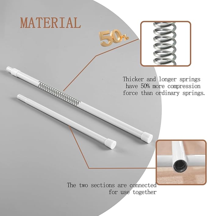 Shower Curtain Rod, 28-43 inch Adjustable Spring Tension Curtain Rod, Anti-Slip Spring Rod Rod for Bathroom, No Drilling, Nev