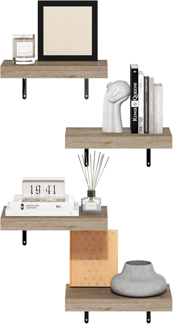 Furinno Tanna Floating Shelves for Wall Set of 4, 15-Inch Wall Shelf, Wall Mounted Shelf, for Bathroom, Home Office, Living R