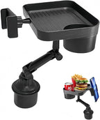 Car Cup Holder Tray, 10 Inch 3 in 1 Detachable Car Food Tray with 360° Rotating Phone Holder, Cup Holder Expander Adapter Fits Yeti Hydro Flask 16-46 oz, Road Trip Car Essentials