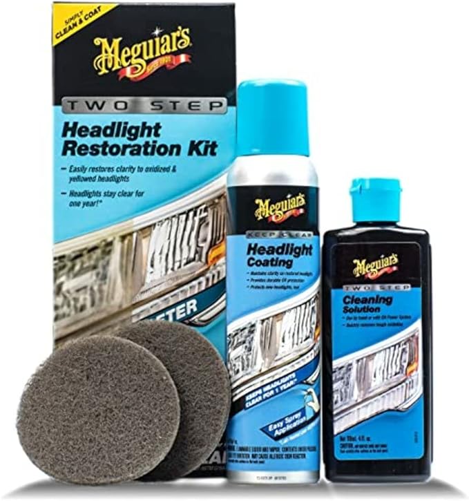 Meguiar's Two Step Car Headlight Restoration Kit, Headlight Cleaner Restores Clear Car Plastic and Protects from Re-Oxidation
