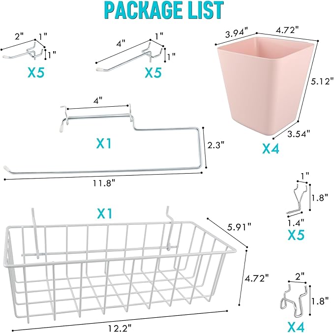 G.CORE Peg Board Organizer 21 Pack, Pegboard Accessories with Baskets Cups Hooks - 1/8" & 1/4" Peg Board Wall Tool Organizers