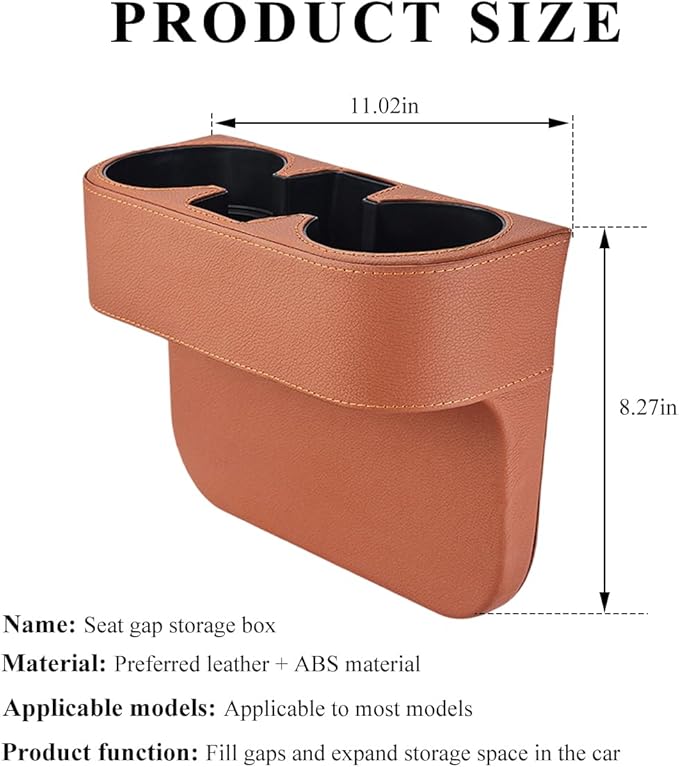 DXNQ Car Cup Holder Gap Filler Organizer, Multifunctional Auto Front Console Gap Filler with Cup Holder, Leather Extra Cup Ho