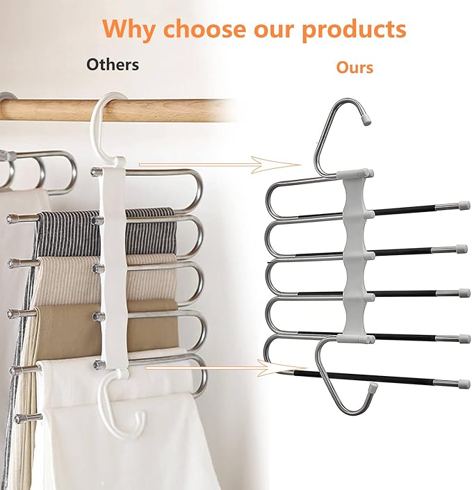 Upgrade Azeroth Pants Hangers 4 Pack Space Saving S-Type Stainless Steel Clothes Pants Hangers,Anti-Slip Design,Clothes Close