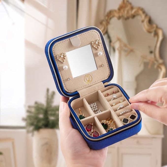 ZPROW Plush Velvet Travel Jewelry Case, Travel Jewelry Organizer, Jewelry Travel Case, Travel Jewelry Box, Small Jewelry Case