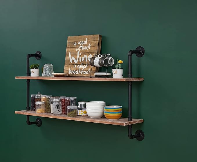 Pipe Shelves Industrial Pipe Shelving Real Wood Industrial Floating Shelves with Wood Planks 48 inch Wall Shelves Rustic Hang