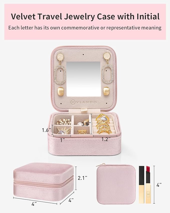 Vlando Velvet Travel Jewelry Case, Jewelry Travel Box for Women, Travel Jewelry Organizer, Small, Portable Jewelry Boxes with