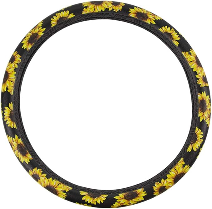 Dotesy Leather Flowers Car Steering Wheel Cover, Fashion Floral Steering Wheel Protector Universal for 36-38cm Anti Slip Auto