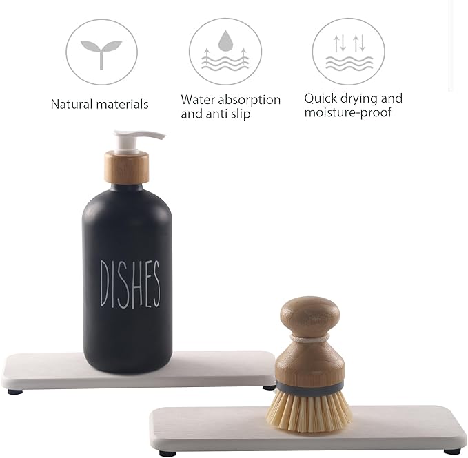 NiuYichee 2 Pcs Water Absorbing Stone Trays, Kitchen/Bathroom Sink Soap Dish, Diatomite Tray Used for Hand Soap & Cosmetic Bo