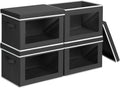 Homsorout Storage Boxes with Lids - 4 Pack Fabric Clear Window Storage Bins, Large Decorative Storage Bins with Handles, Line