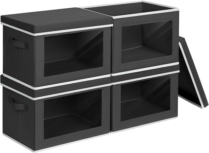 Homsorout Storage Boxes with Lids - 4 Pack Fabric Clear Window Storage Bins, Large Decorative Storage Bins with Handles, Line