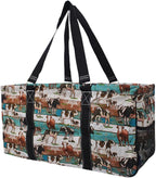 NGIL Extra Large Utility Tote Reusable Grocery Bag Oversized Collapsible for Groceries, Storage, Picnic, Beach (Country Cow-Black)