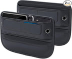 Universal Fit Premium Leather Car Seat Gap Filler Organizer, Center Console Organizer with Card Slots, Clever Gifts for Car SUV Truck Owners (Black, 2 Pack)