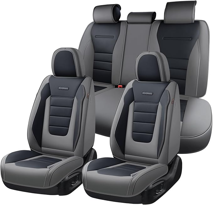 Coverado Car Seat Covers Full Set, Nappa Leather Seat Covers for Cars, Car Seat Protector Car Seat Cushion, Front and Back Se