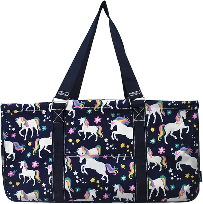 NGIL Extra Large Utility Tote Reusable Grocery Bag Oversized Collapsible for Groceries, Storage, Picnic, Beach (Unicorn Print-navy)