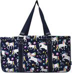 NGIL Extra Large Utility Tote Reusable Grocery Bag Oversized Collapsible for Groceries, Storage, Picnic, Beach (Unicorn Print-navy)