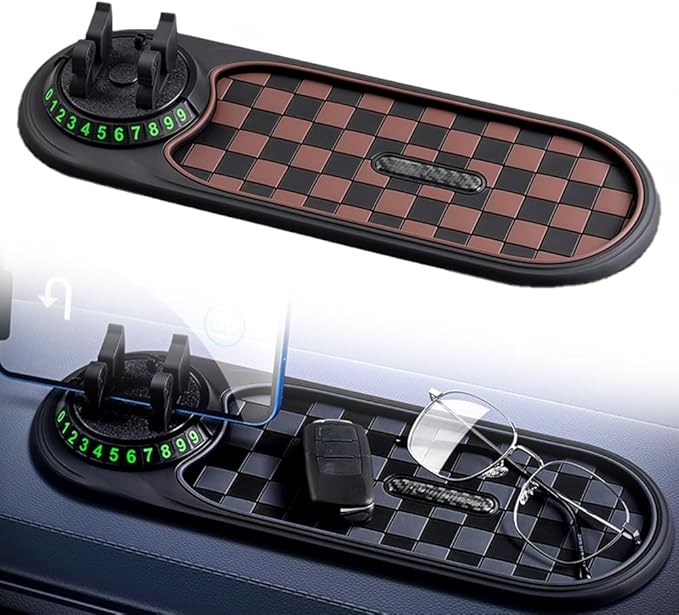 Multifunction Car Anti-Slip Mat, 2026 New Rotatable Anti Skid Car Dashboard Pad with Temporary Parking Numbe, Universal Car P