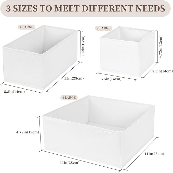 Drawer Organizer Clothes, 16 Pack Dresser Organizer Bins, Foldable Closet Organizers and Storage Fabric Dresser Bins, Shallow