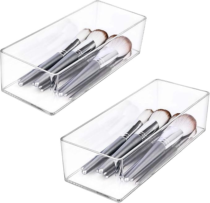 JessLab Acrylic Organizer, 2PK Cube Sections Makeup Organizer for Drawer, Makeup Organizer for Vanity, Countertop, Bathroom, 