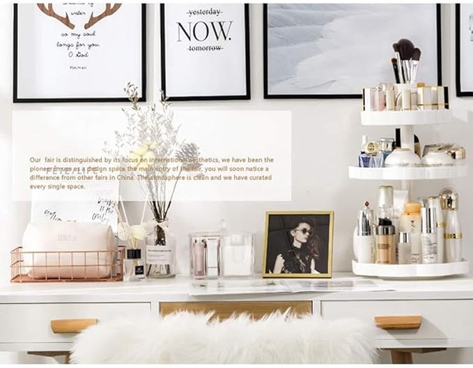360 Rotating Makeup Organizer with 3 Layers, Adjustable Cosmetic Storage Rack, Large Capacity Makeup Display Case for Skincar