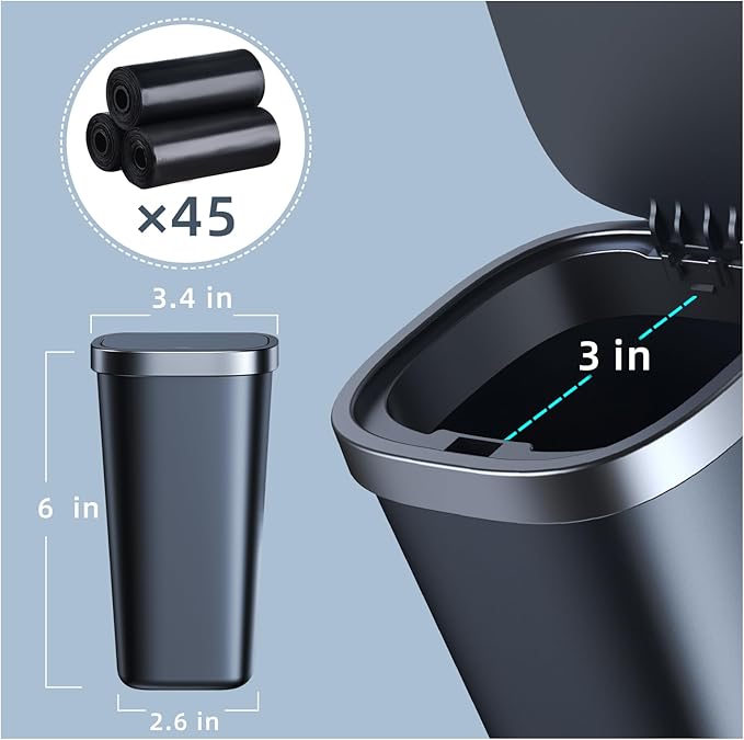 Mini Car Trash Can with Lid, Cup Holder Trash Can for Car with 3 Rolls Mini Trash Bags, Waterproof Small Car Garbage Can for Car Home Office Desk Bedroom -Square Black